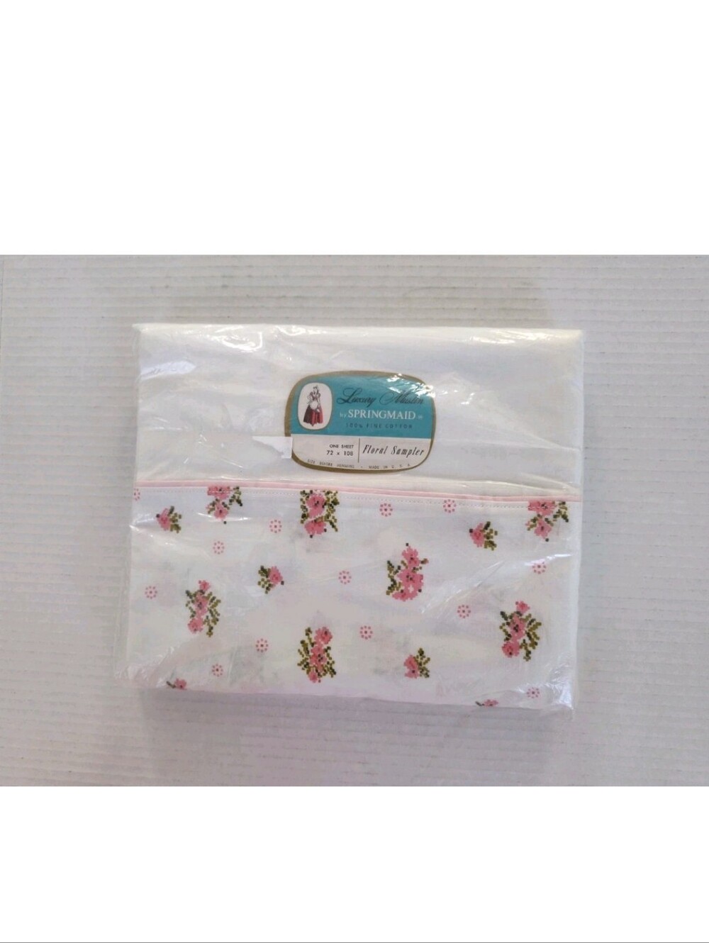 Springmaid Luxury Muslin Cotton Twin Flat Sheet Pink Floral 72"X 108" Vtg USA